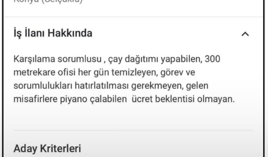 Konya'da Yok Artık Dedirten İş İlanı!